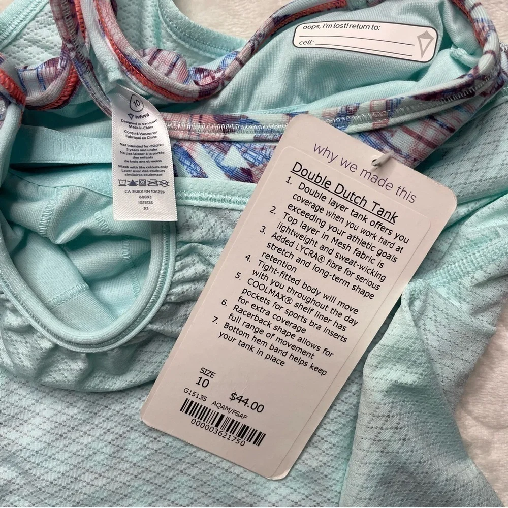 Ivivva Lululemon Girls Double Dutch Double Layer Tank Top in Aqua NWT Size 10